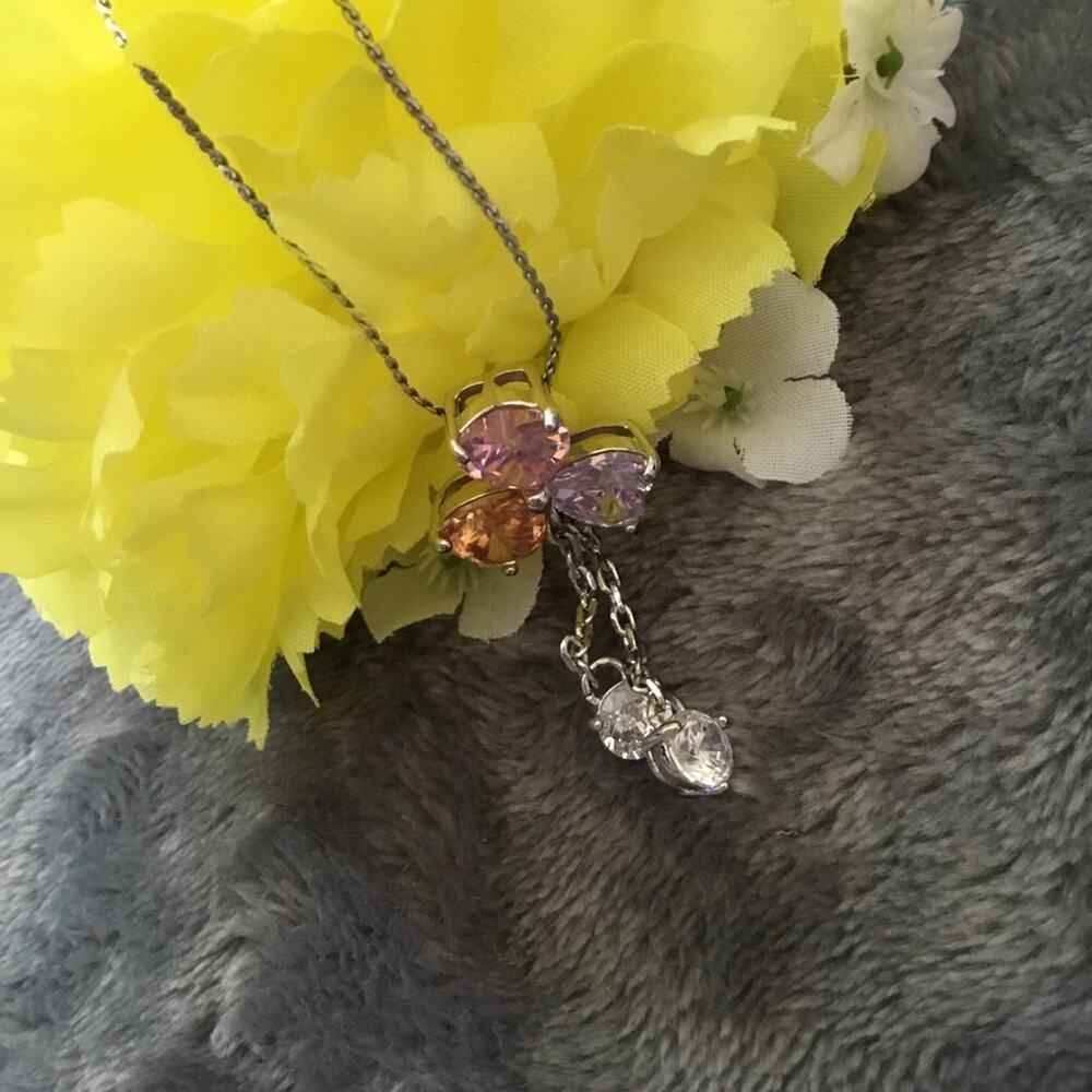 Silver Muilti-Crystal Hearts Necklace